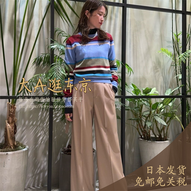 棉羊绒条纹圆领针织套头衫2色