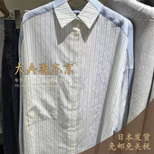 大A逛东京HER日本代购 拼色翻领口袋条纹宽松衬衫 上衣