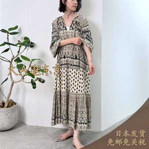 大A逛东京ne quittez pas日本代购 棉质印花长连衣裙2色