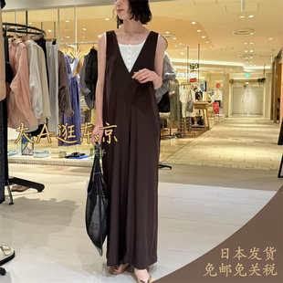 大A逛东京qualite日本代购 深V领纯色通勤无袖连体裤2色