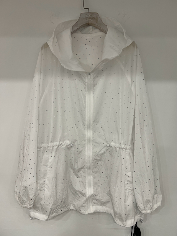 2024新款HH99欧货重工镶钻透气轻薄中长款连帽拉链防晒上衣女现货