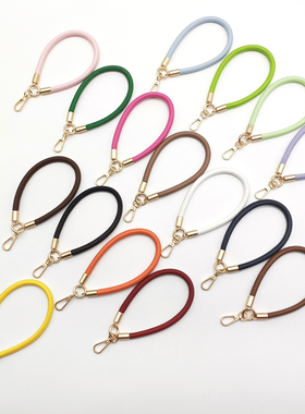 手机挂绳女款高端圆皮质挂绳手提短款手腕绳结实橙色手绳挂链橘色