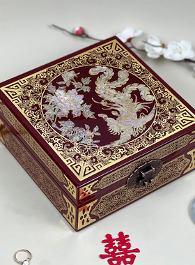 平遥非遗漆器首饰盒螺钿掐铜丝镶嵌鲍鱼贝壳中国风精致木质收纳盒