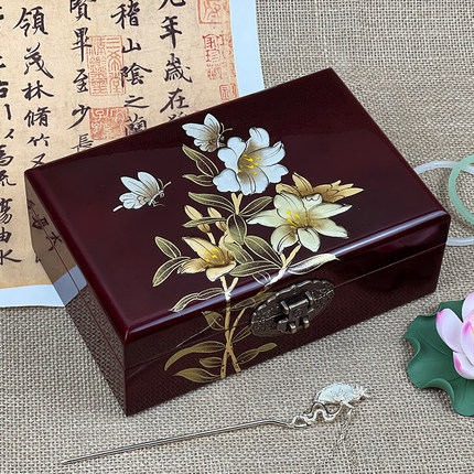平遥漆器首饰盒仿古精致妆奁送锁中国风多层梳妆盒非遗饰品盒送礼