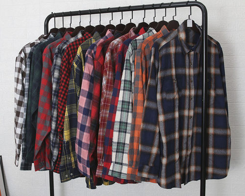 翻领长袖格子舒适大码