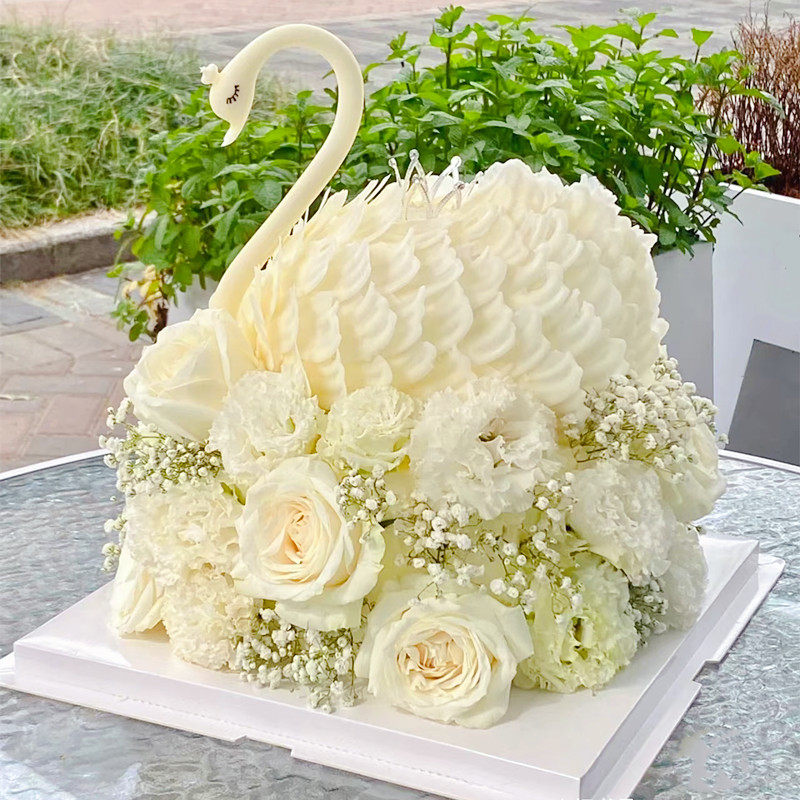 定制高贵黑白天鹅生日蛋糕同城配送天津厦门福州北京上海深圳广州