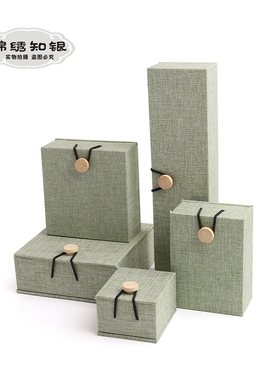 木扣绿色麻布首饰盒文玩手串手镯吊坠锦盒项链戒指珠宝盒定制LOGO