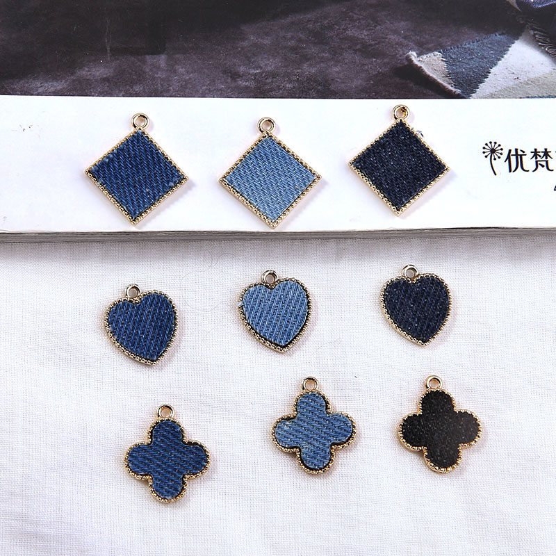 diy手工饰品配件合金牛仔布料桃心四叶草菱形耳环耳饰耳坠材料