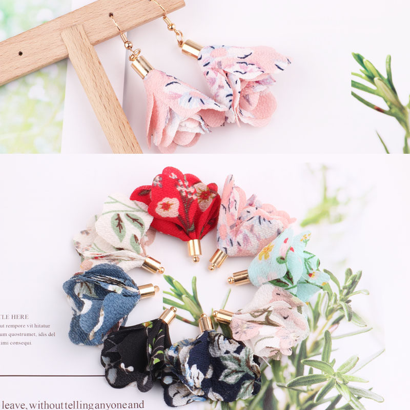 自制手工diy耳饰波西米亚风花朵流苏吊坠耳钩耳夹耳环发饰配挂件