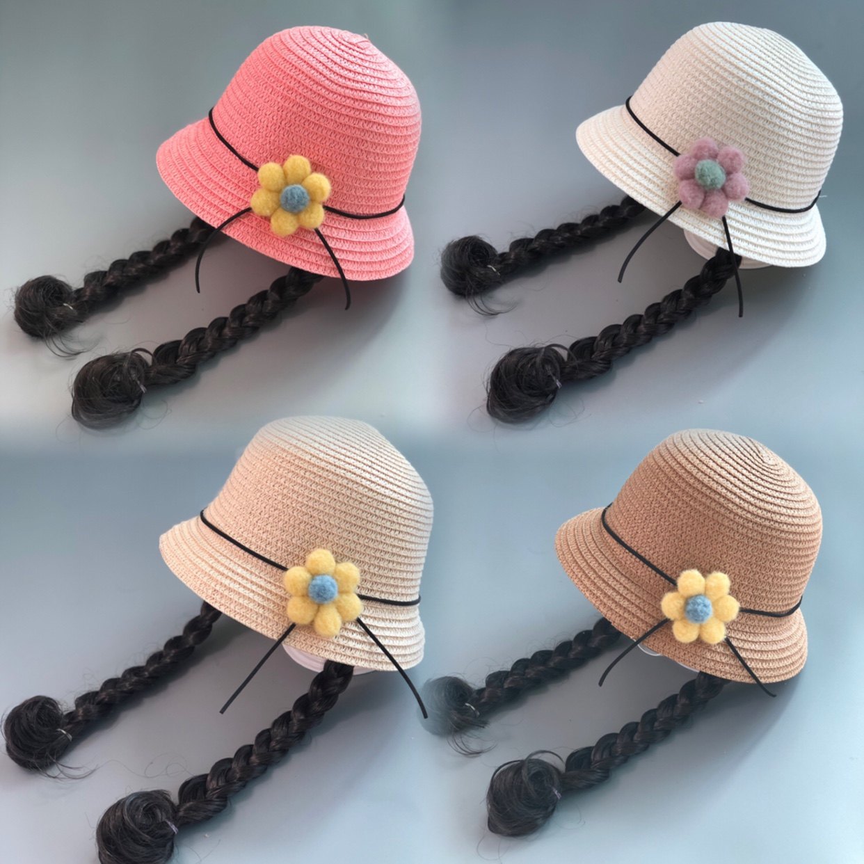 夏季女童公主大帽檐遮阳手工假发辫子盆帽宝宝出游沙滩防晒帽洋气,童装/婴儿装/亲子装,帽子,淘宝优惠券,粉丝福利购,淘宝优惠卷