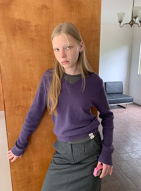 Softruler羊绒「保温系列」V-neck经典套头针织毛衣槿紫/葵扇黄