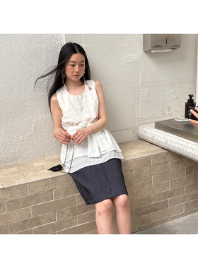 Softruler「风骨天成」夏日绑带中长款背心 白色/紫格
