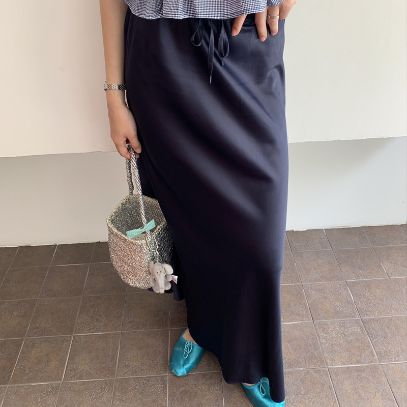 Softruler「Chill  lady」 抽绳基础斜裁鱼尾长半裙  藏蓝/月光白,女装/女士精品,半身裙,淘宝优惠券,粉丝福利购,淘宝优惠卷