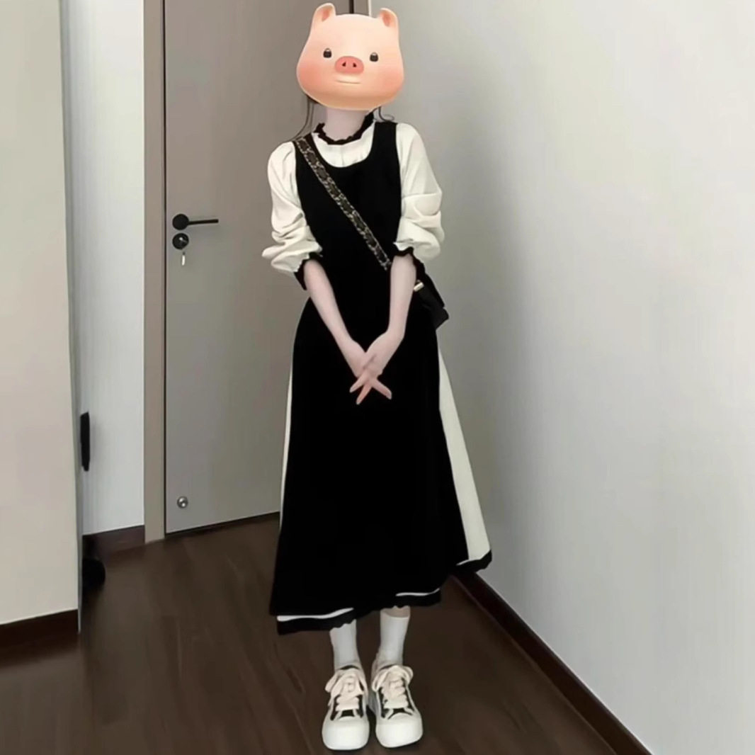 日系复古氛围感穿搭甜美两件套装连衣裙女2025秋冬新款小个子长裙
