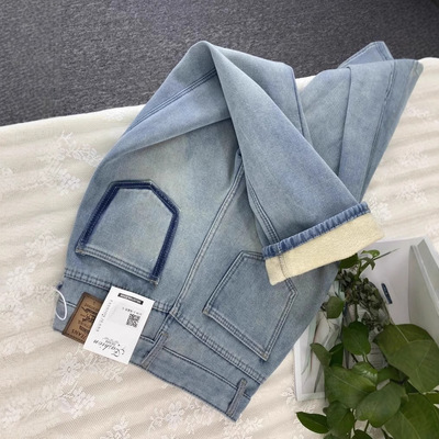 秋冬新款加绒保暖直筒牛