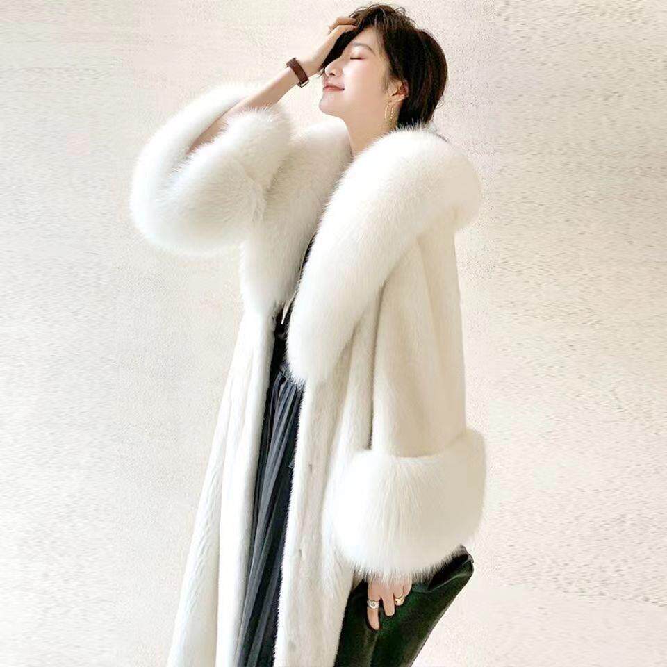 仿貂皮大衣女中长款秋冬季仿水貂绒皮草高级感大毛领外套新款大码