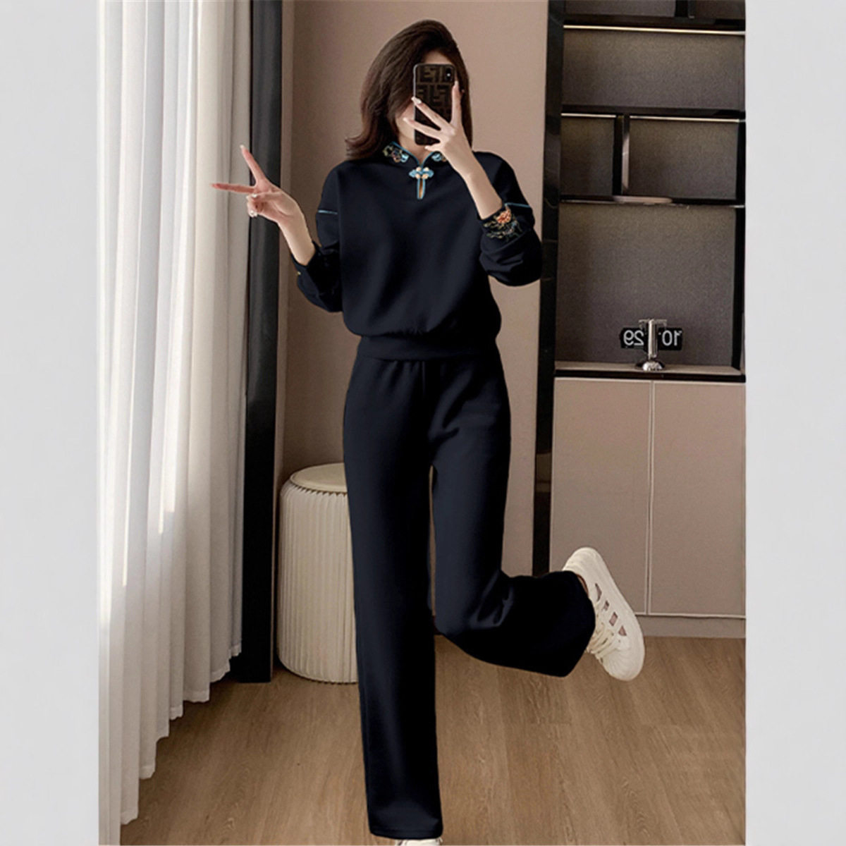 运动服套装女春秋韩系新款小个子显高时尚刺绣卫衣长裤休闲两件套