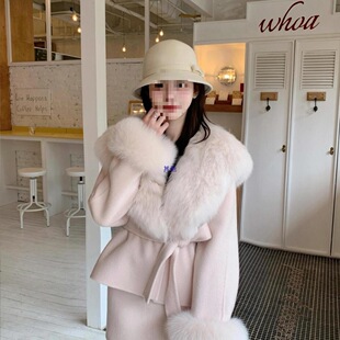 冬季气质名媛千金风两件套蝴蝶结绑带收腰毛呢外套高腰半身裙套装