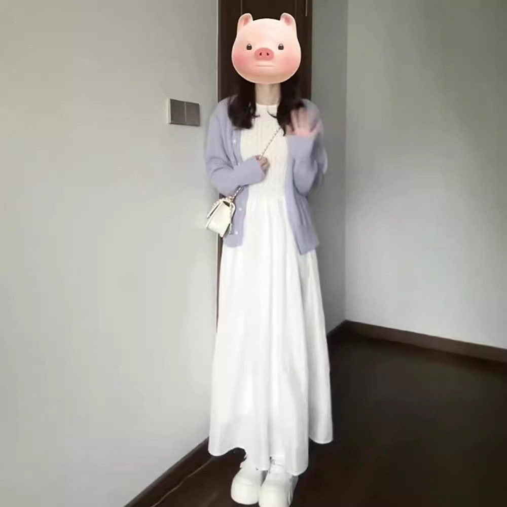 早秋装2025年新款女装法式无袖背心白色连衣裙子女设计感长裙套装