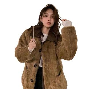 韩版复古加厚保暖羊羔毛外套女秋冬新款宽松设计感可拆卸皮领上衣
