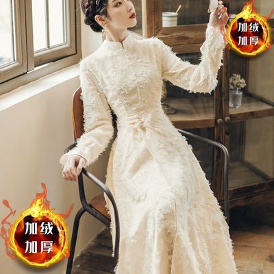 秋冬加绒加厚2025连衣裙中长款裙子年轻款少女中国风旗袍改良版女
