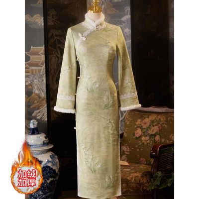 加绒旗袍长袖新中式中国