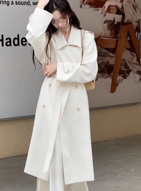 CLL STUDIO【赵露思许妍】同款高级感白色中长款风衣2025新款时尚
