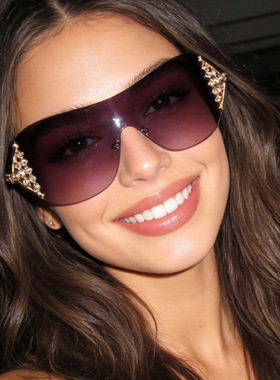 保罗雷朋官网新款欧美ins网红镶钻太阳镜连体镜片镶钻扇形女士墨