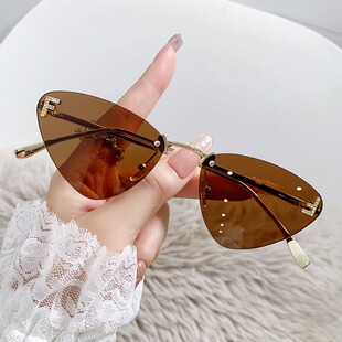 女墨 无框猫眼墨镜欧美复古金属太阳眼镜时尚 保罗雷朋官网新款 个性