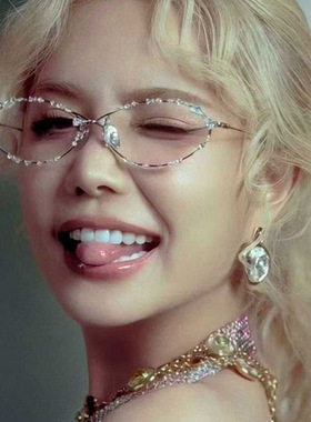 保罗雷朋官网LISA同款GM韩版猫眼镶钻钻石眼镜框女款潮y2k辣妹凹