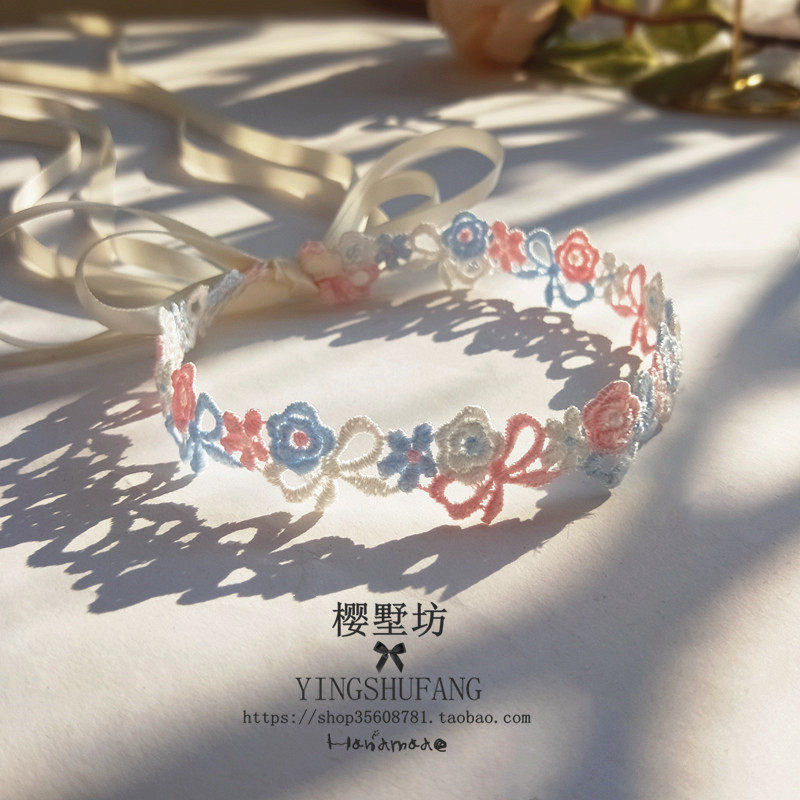 在逃公主 甜美超仙气蝴蝶结蕾丝花朵系带项圈choker颈带锁骨项链