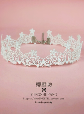 日韩超仙气白色蕾丝花朵颈带短款choker项链新娘结婚锁骨链配饰品