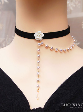 浪漫小香风玫瑰珍珠流苏锁骨链
