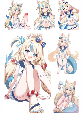 噶呜古拉GawrGura猫鲨Saba周边Hololive笔记本电脑手机行李箱贴纸