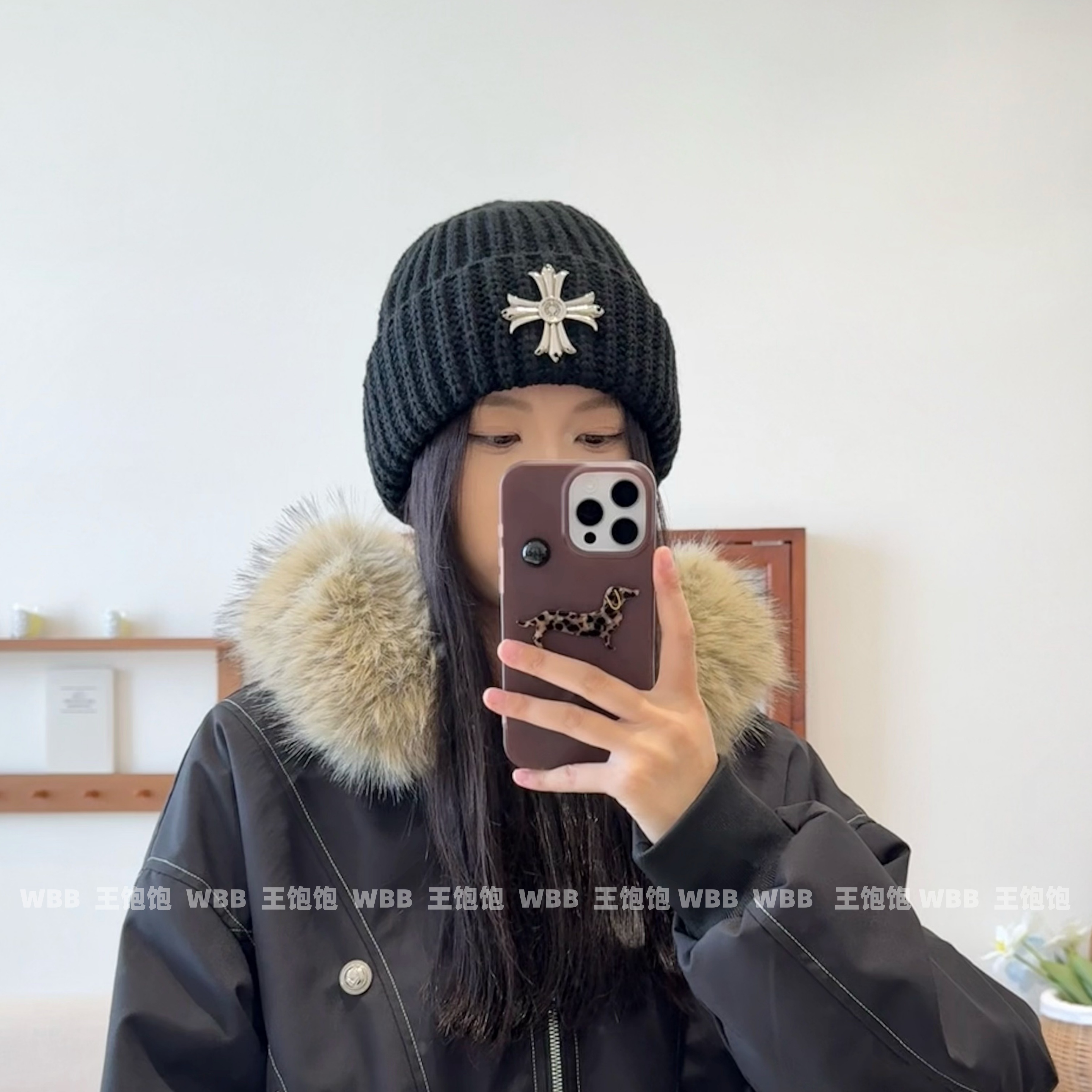 复古十字架针织帽男女毛线帽