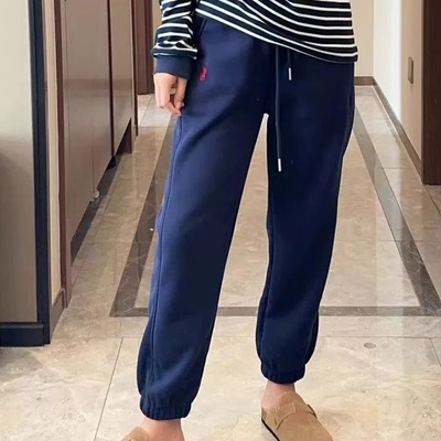 刺绣小马加绒加厚束脚宽松运动裤