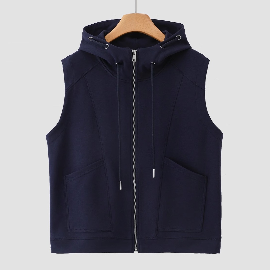 秋季连帽马甲女拉链开衫慵懒风