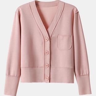 春季短款 2025新款休闲纽扣开衫卫衣外套女春秋款爆款女款女士V领