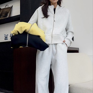 春季套装女连帽插肩卫衣束口卫裤两件套薄款拉链小版开衫