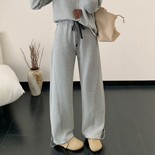 超柔一体绒 加绒弯刀裤阔腿裤女冬季宽松垂感百搭休闲香蕉裤卫裤