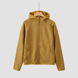 冬季连帽加绒加厚连帽拉链开衫外套女抓绒防风保暖柔软轻量机能