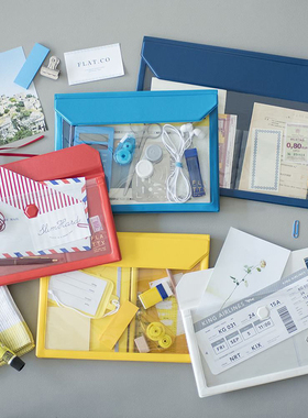 日本KING JIM锦宫FLATTY收纳袋票据充电线耳机化妆品旅行护照证件小物品手帐文具A4卡片包信封笔袋便携文件袋