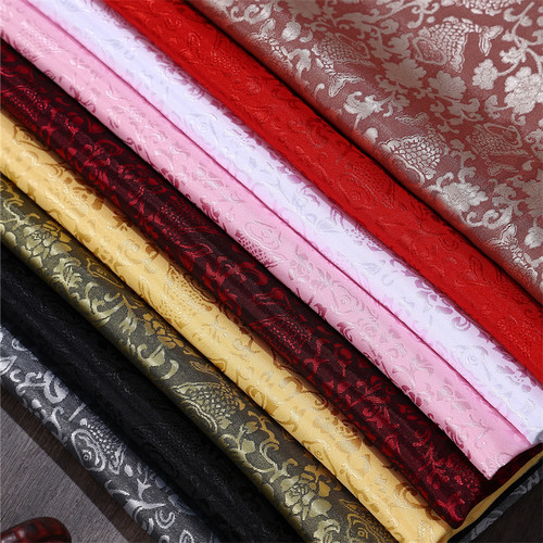 织锦缎鱼提花布料提花丝绸缎