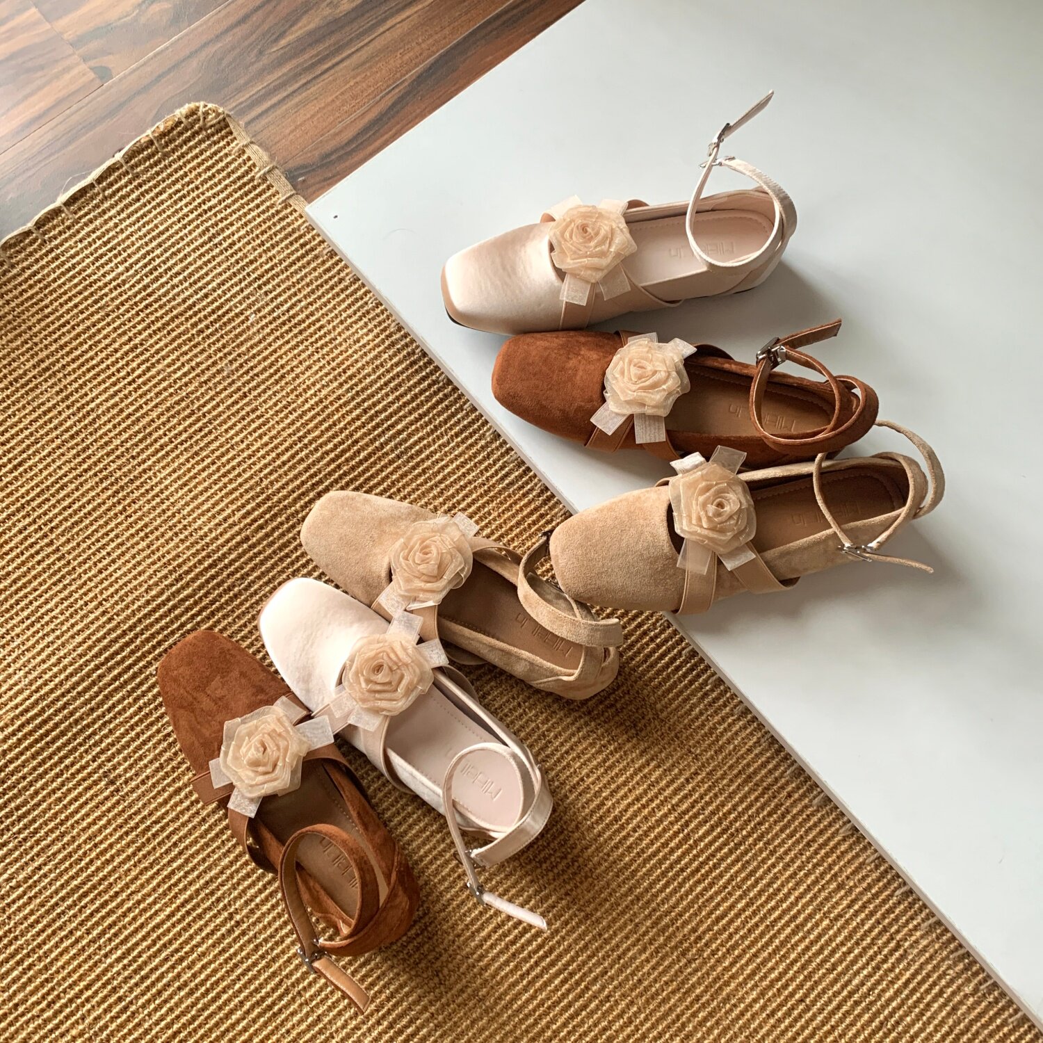 新中式山茶花绸缎一字带玛丽珍鞋女法式芭蕾舞鞋复古仙女风单鞋