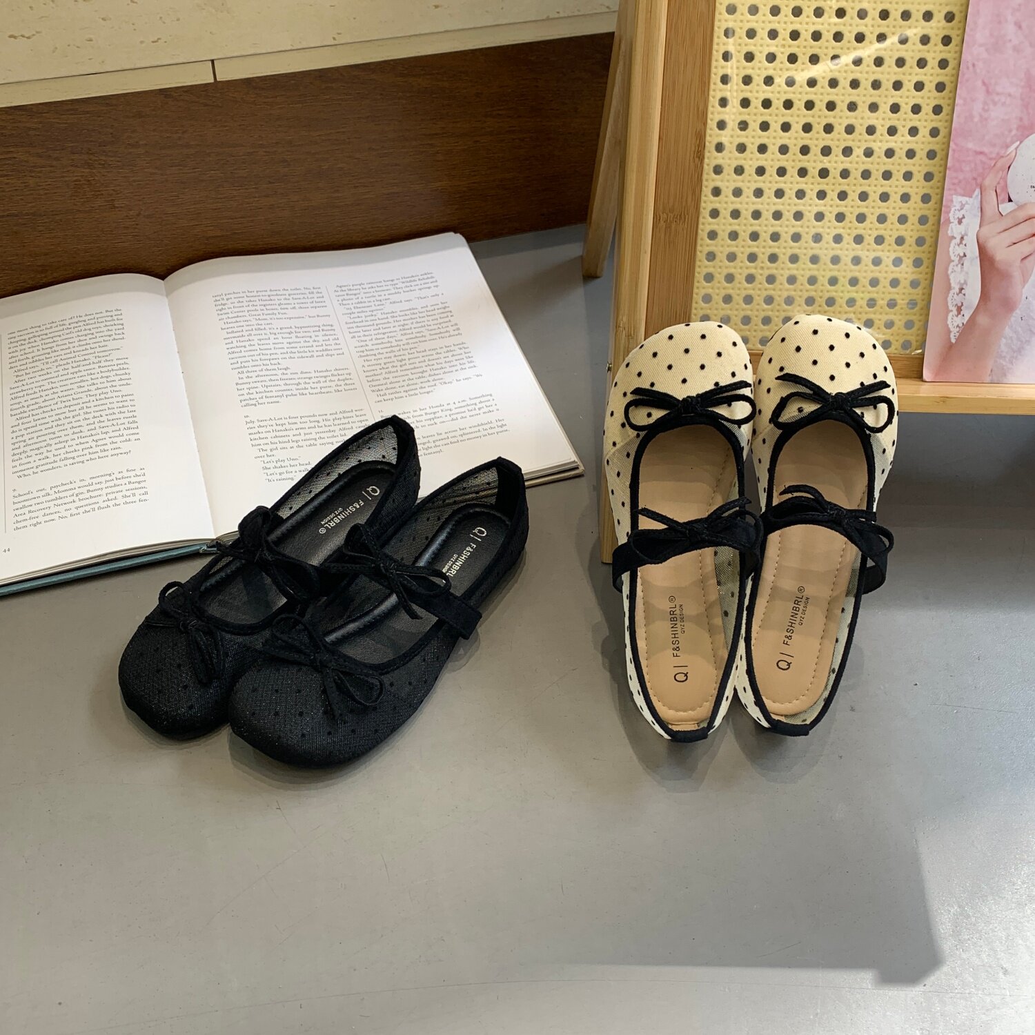 2026新款网纱波点蝴蝶结圆头平底浅口玛丽珍单鞋女复古气质鞋