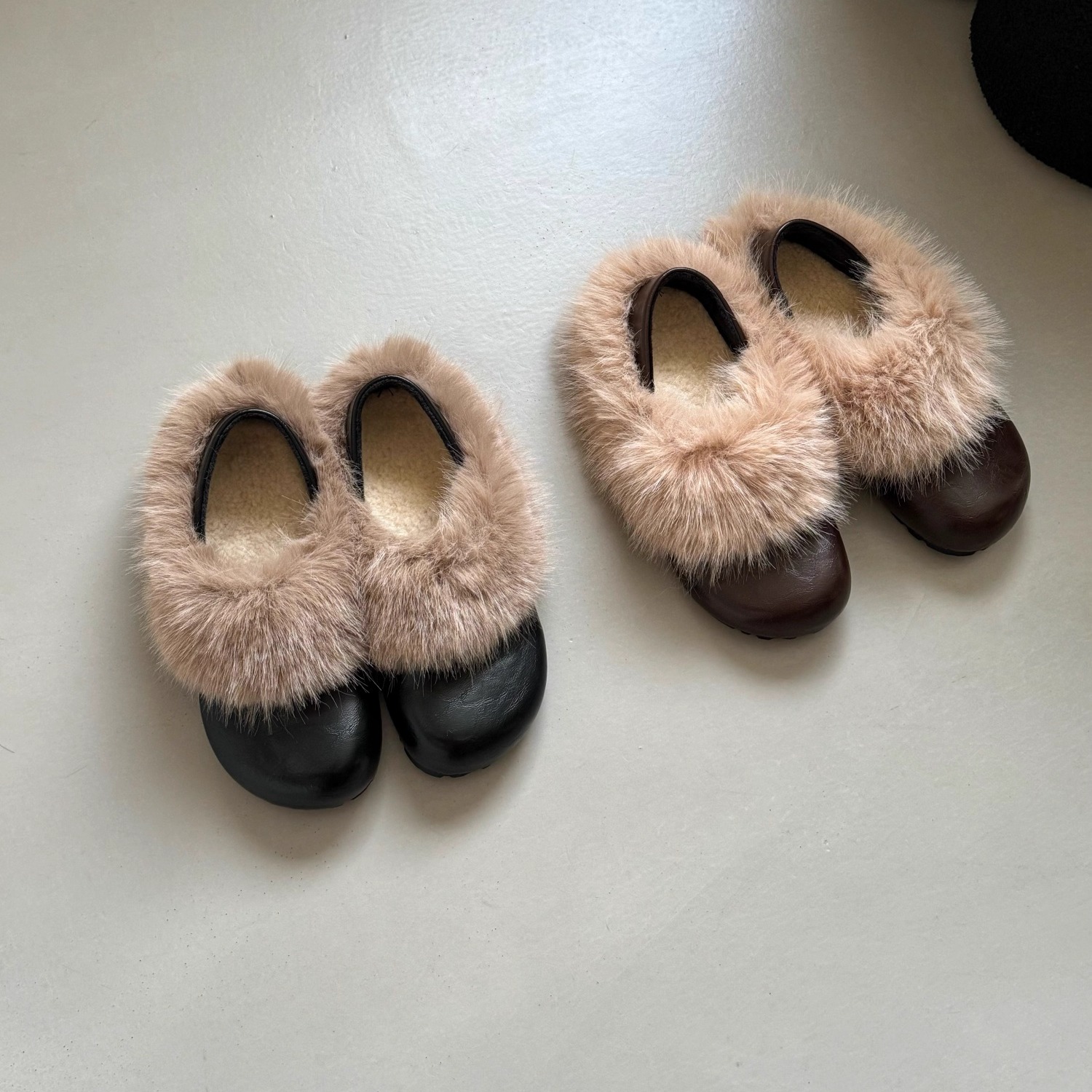 加绒一脚瞪毛毛鞋女冬季保暖半拖内增高棉鞋外穿懒人乐福鞋小皮鞋