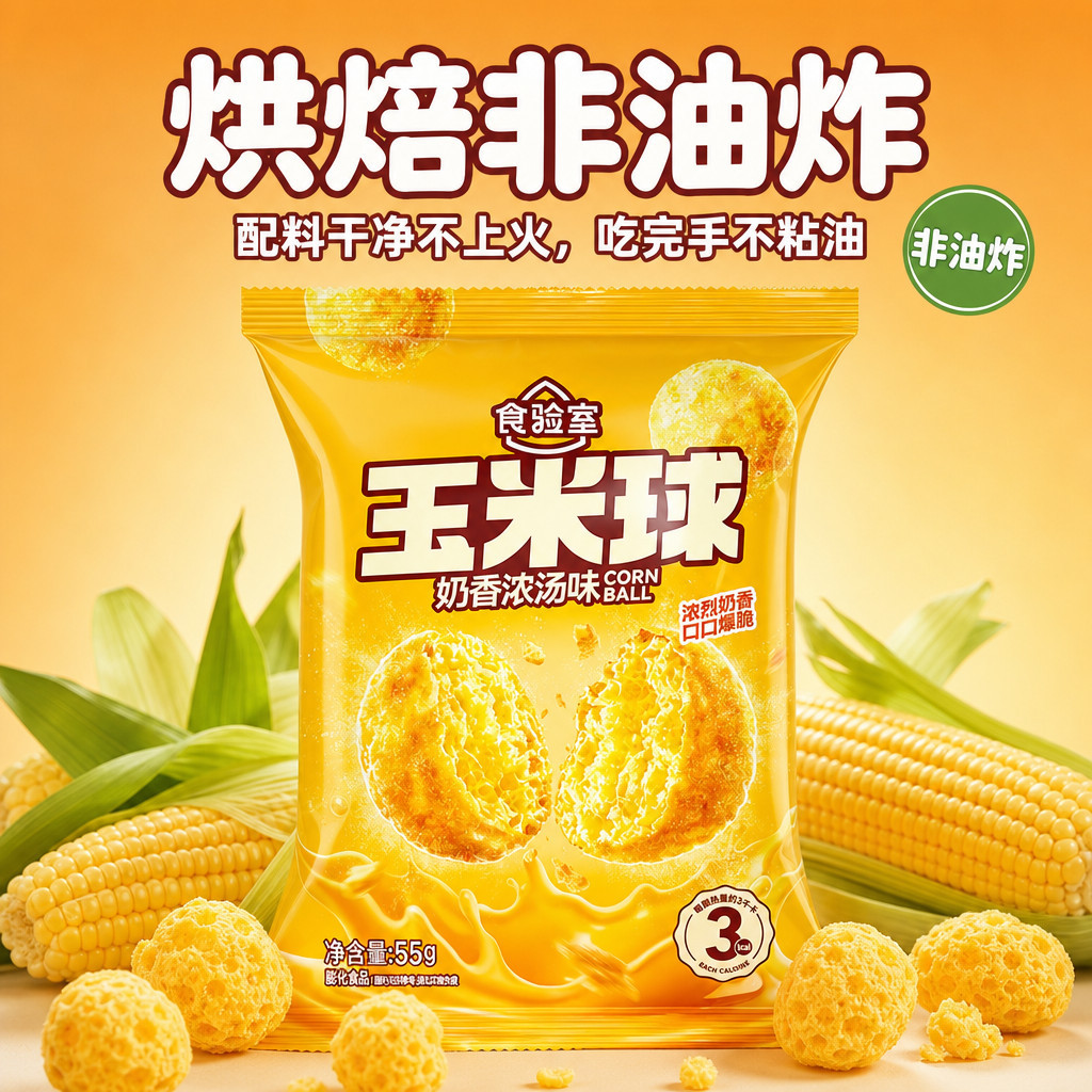食验室玉米球非油炸健康营养休闲酥脆解馋膨化高膳食纤维网红零食