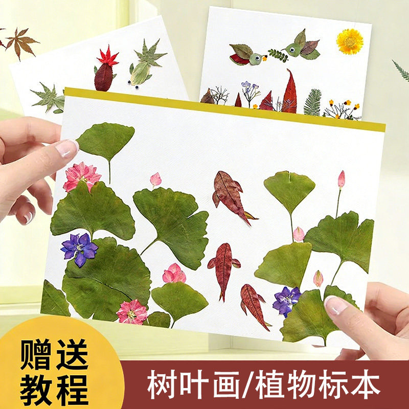 树叶粘贴画手工diy材料包幼儿园儿童创意秋天干花植物标本作品