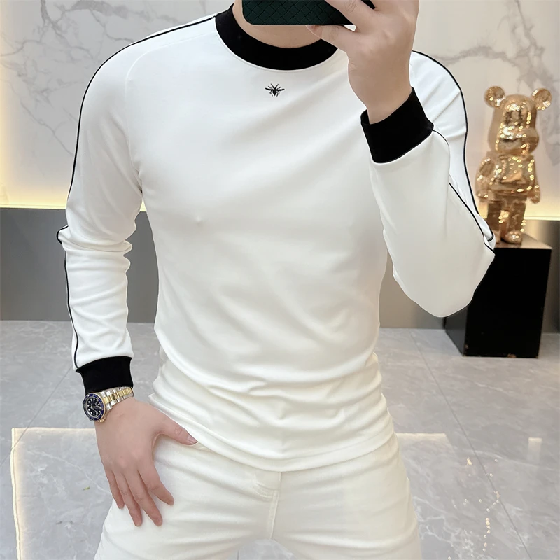 高端欧版男士中领打底衫百搭修身长袖2025秋冬季新款