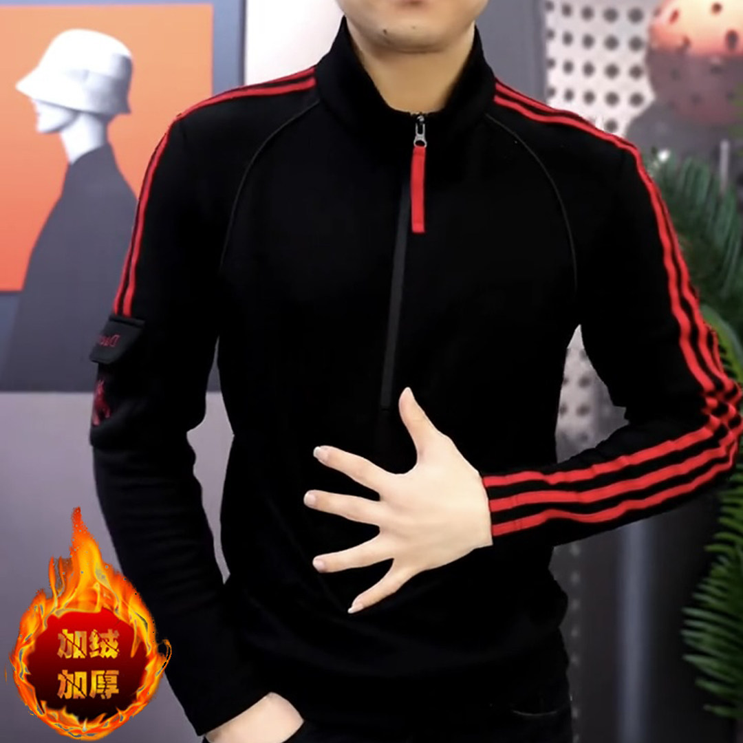 《红运当头》冬季新款加绒卫衣男士长袖潮流修身休闲商务时尚帅气